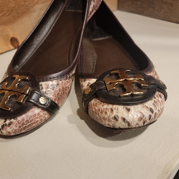 Tory Burch Women's Ballet Flats In Shades Of Brown Snakeskin Leather Size 7.5 - Picture 3 of 9